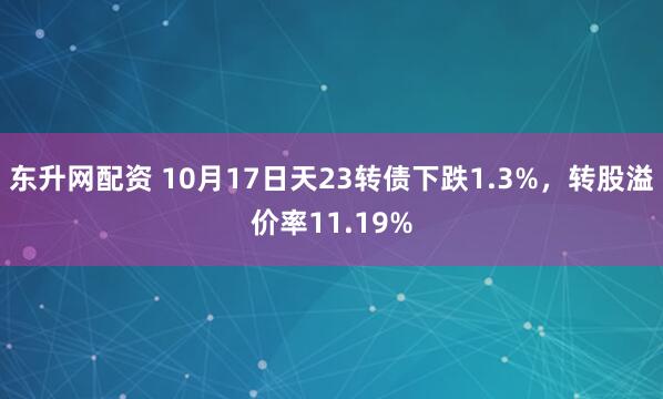 东升网配资 10月17日天23转债下跌1.3%，转股溢价率11.19%